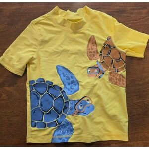 Carters Boys Yellow Sea Turtle Snorkeling Rash Guard Swim Shirt 5T Mock Neck